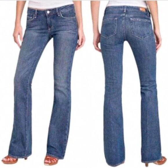 Paige Hollywood Hills Blue Light-Med Wash Lower Rise Flared Bootcut Jeans Sz 31 - Picture 1 of 14